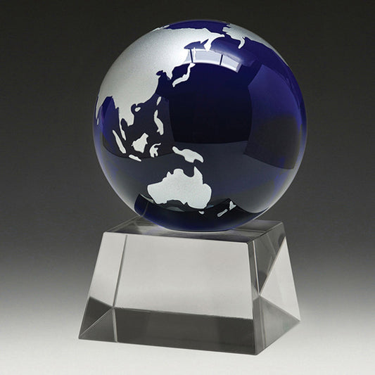 Blue World Globe on Crystal Block
