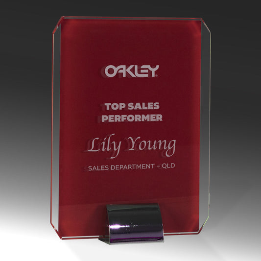 Rectangle Red Glass/Silver Stand