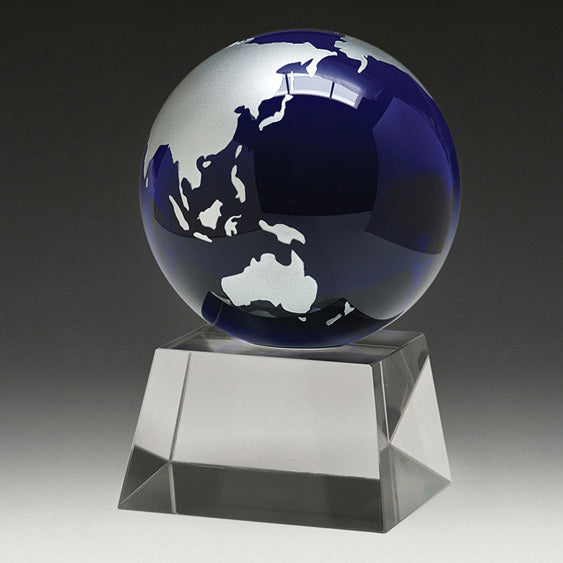 Blue World Globe on Crystal Block