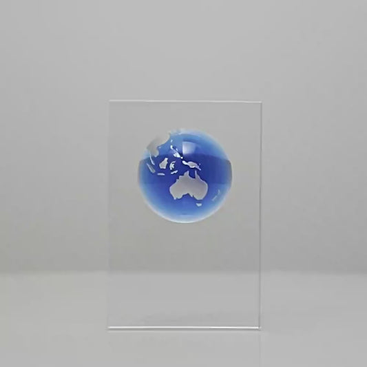 Optical Crystal Block with Blue World Globe